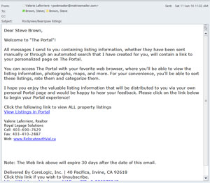 Property listing welcome email